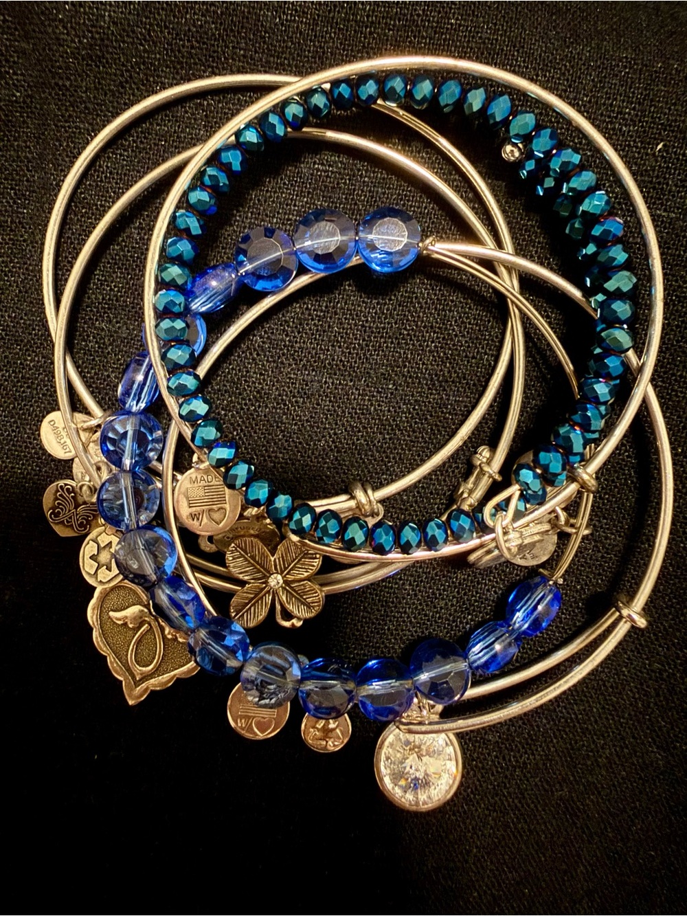 Alex and Ani Blue Beaded Charm Bangle Bracelet Set